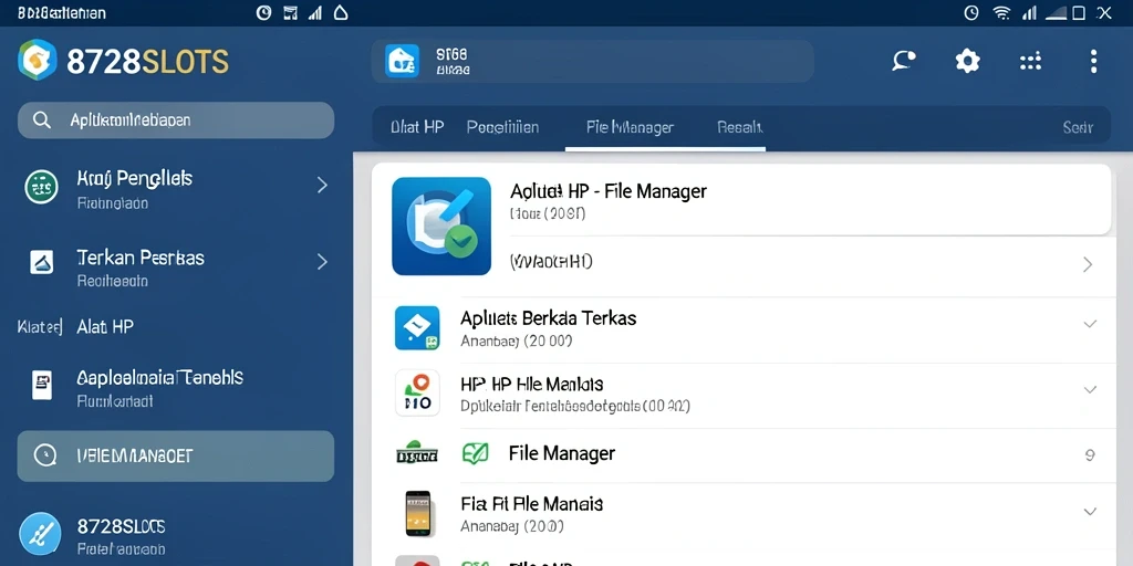 Tampilan antarmuka utama aplikasi File Manager 8728SLOTS yang user-friendly.