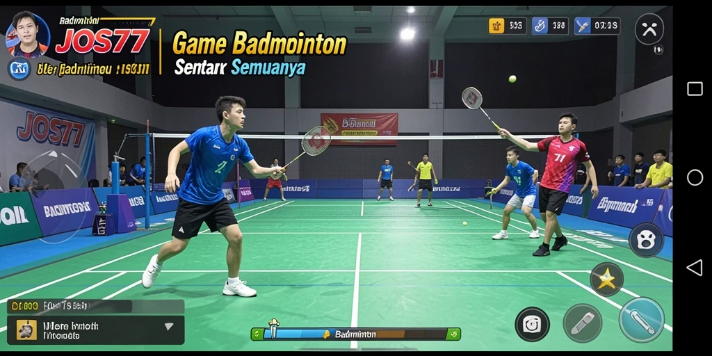Tampilan antarmuka JOS77 saat bermain badminton yang seru.
