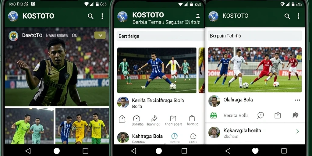 Tampilan antarmuka KOSTOTO menampilkan berita olahraga bola terkini.