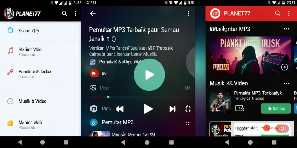Tampilan utama PLANET77 dengan fungsi Pemutar MP3 yang menarik.
